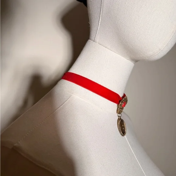 Red Velvet and Gold Choker Antique Inspired Choker Necklace